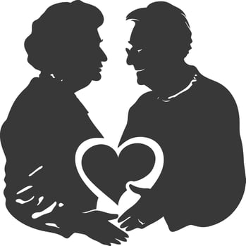 AI generated Silhouette elderly couple holding heart symbol black color only vector