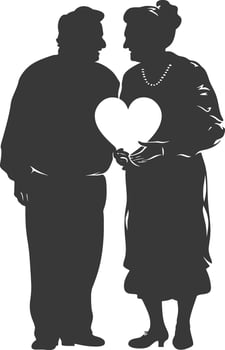 AI generated Silhouette elderly couple holding heart symbol black color only vector