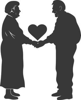 AI generated Silhouette elderly couple holding heart symbol black color only vector