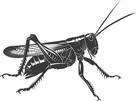 AI generated Silhouette grasshopper Insect animal black color only vector
