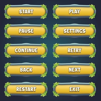 Attractive game yellow stone buttons with editable text effect in unique leaves border designs vector