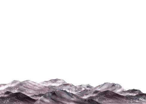 Mountains monochrome landscape with rocks, cliffs mountain ranges, hills and valleys all shades of gray in nature. Watercolor hand drawn illustration. Vintage clipart background png