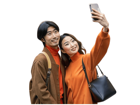 young people of Asian ethnicity take selfies- png