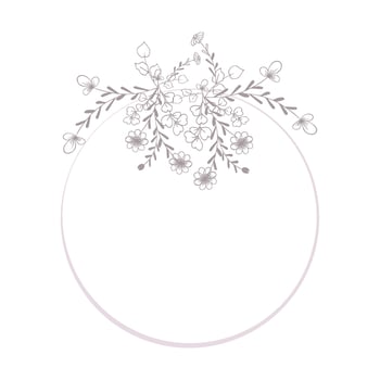 Elegant frame, background, floral wreath, gentle monogram with hand drawn wild herbs and flowers. vintage botanical illustration for invitation or wedding decor, logo, label, branding. vector