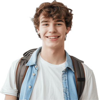 Happy Teenage Boy with Backpack Smiling png