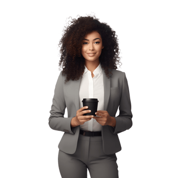 portrait of happy young business woman with cup of coffee png