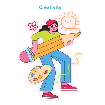 An artist caught in a moment of creative bliss, painting a sunny disposition with vibrant colors. illustration. vector
