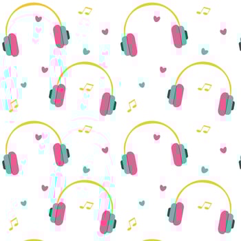 seamless pattern with headphones and notes, headset pattern, packaging, advertising, wrapping paper vector