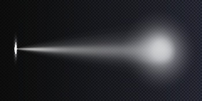 Flashlight beam directed on the wall realistic illustration. vector