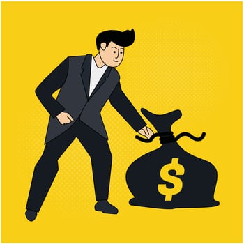 illustration of a businessman lifting a sack of money vector