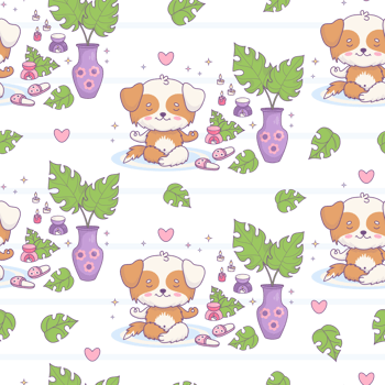 Seamless pattern with dog meditating png