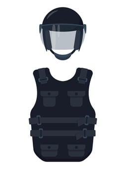 Bulletproof vest and helmet icons isolated on white background. Police or army life saving uniform equipment. vector
