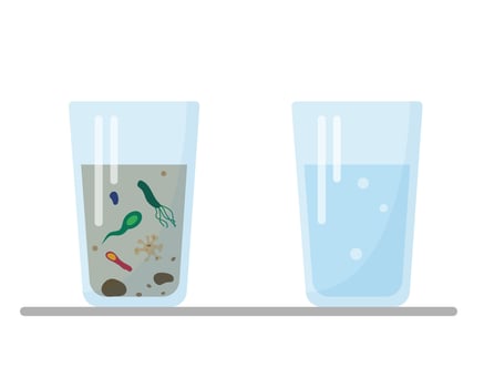 Dirty and clean water in glasses. vector