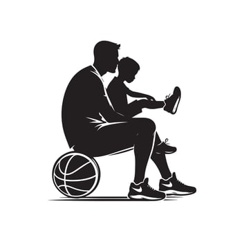 BASKETBALL PLAYER DAD WITH BALL BASKET SILHOUETTE vector