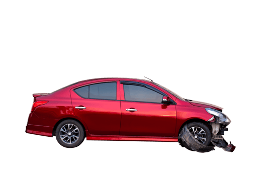 Car crash, Full body side view of red car get damaged by accident on the road. damaged cars after collision. Isolated on transparent background, car crash broken, File png