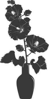 Silhouette hollyhocks flower in the vase black color only vector