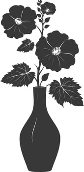 Silhouette hollyhocks flower in the vase black color only vector
