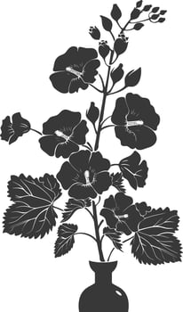 Silhouette hollyhocks flower in the vase black color only vector