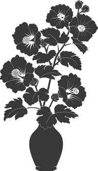 Silhouette hollyhocks flower in the vase black color only vector
