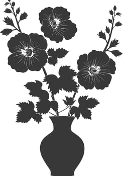 Silhouette hollyhocks flower in the vase black color only vector