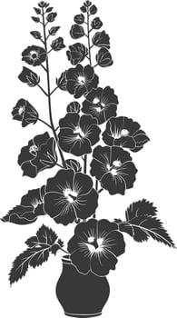 Silhouette hollyhocks flower in the vase black color only vector