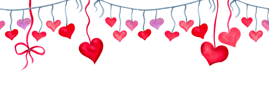 Seamless border with hearts and bow for Valentine's Day and Mother's Day. Illustration with watercolor and marker. Decoration element for birthday, anniversary, surprise sign.Hand drawn isolated art. png