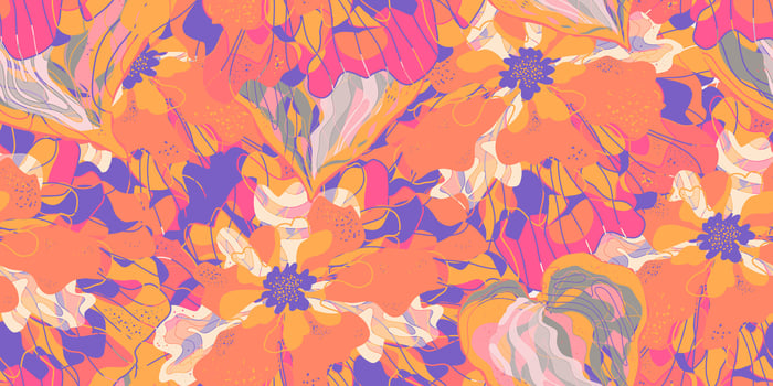 a colorful abstract pattern with orange, purple and blue flowers vector