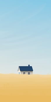 Wheat field with country house and blue sky vertical background have blank space. Countryside summer background gold colors grain nature. Autumn agriculture landscape. vector