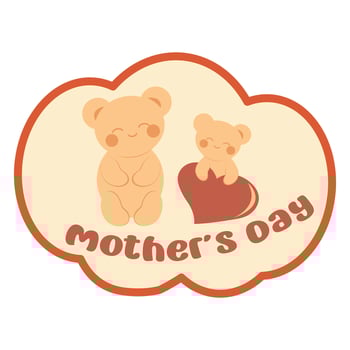 Cute teddy bear in kawaii style gives mom a heart. Minimalistic card with an inscription. Sticker. Mother's Day concept. vector
