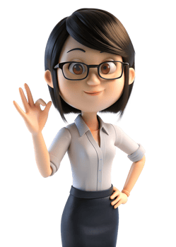 , 3d style of asia woman in office worker uniform, with glasses She is OK hand, isolated on transparent background png