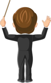 Back view of boy orchestra conductor with pointer stick vector