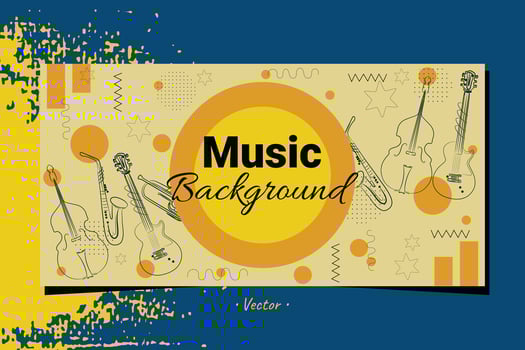 Banner background music instrumental element doodle festival concert live event artwork abstract bg. vector