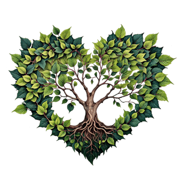 Tree with roots and leaves forming a heart shape png