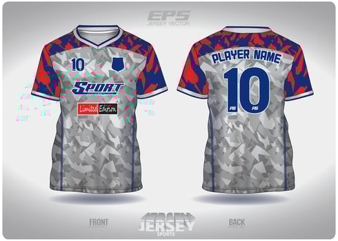 EPS jersey sports shirt .white red blue camouflage pattern design, illustration, textile background for V-neck sports t-shirt, football jersey shirt vector