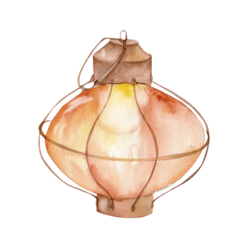 Vintage glass lantern watercolor illustration. Oil lamp hand drawn clip art, cozy autumn home decor, warm light for invitation, thanksgiving day card design png