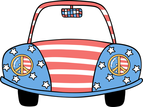 Retro Groovy 4th of July car Independence day festive cartoon doodle drawing png