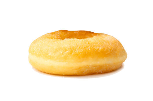 Side view of single sugar glazed cinnamon donut isolated with clipping path and shadow in file format png