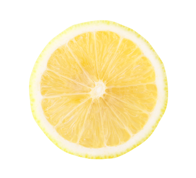 Top view of beautiful yellow lemon half isolated with clipping path in file format png