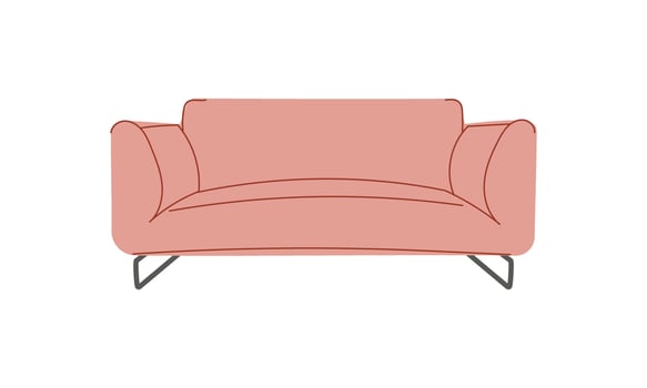 Fashionable pink sofa with retro style pillows. A modern collection of upholstered furniture. Flat illustration vector