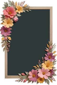 Paper flower border on blackboard, isolated floral illustration for wallpaper, greeting card, teacher, graduation, congratulations, mother, birthday, wedding, classroom, craft, scrapbook, spring png