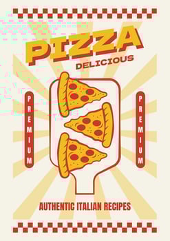 Retro pizzeria poster template with delicious pizza slice illustration. vector