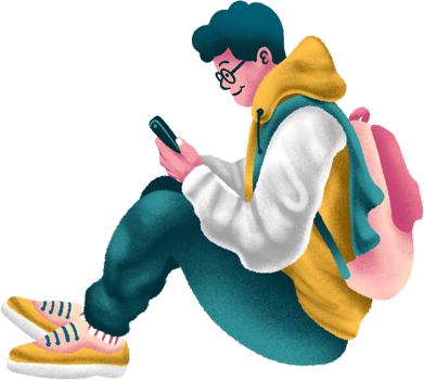 Student holding phone illustration png