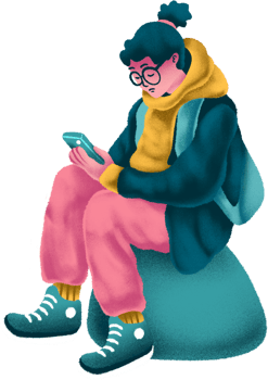 Student holding phone illustration png