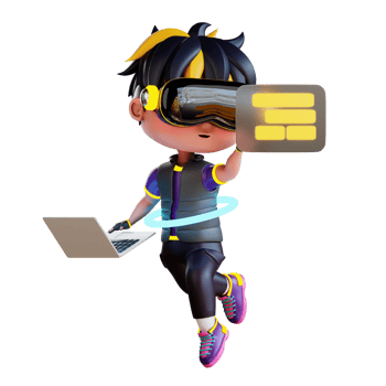 3d Cute Boy Work with VR Experience png