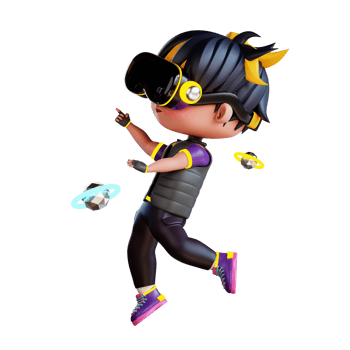 3d Cute Boy Flying in Metaverse png