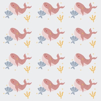 Cute animal baby print. Cute whale pattern for kids. Cute characters. Underwater background vector
