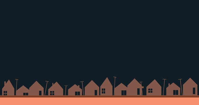 A serene night sky with silhouetted houses. vector