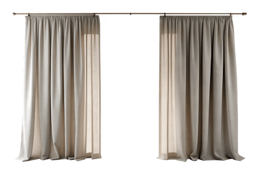 3d render style, minimalist curtains isolated on transparent background png