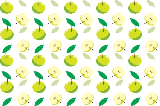Illustration pattern of green apple with leaf on white background. vector