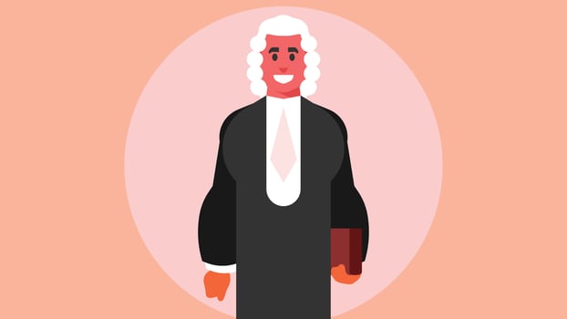 judge person profession with a law book in his hands flat design vector